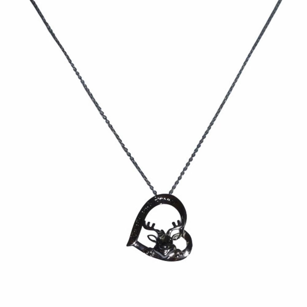925 Sterling Silver Necklace, Always & Forever Deer & Heart, Xmas VDay Gift New - Picture 3 of 8